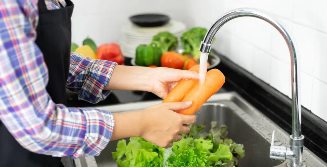 washing veggies